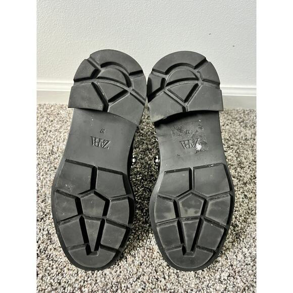 Zara Pearl strap leather heeled ankle boot women's size 37/6 - Picture 6 of 7